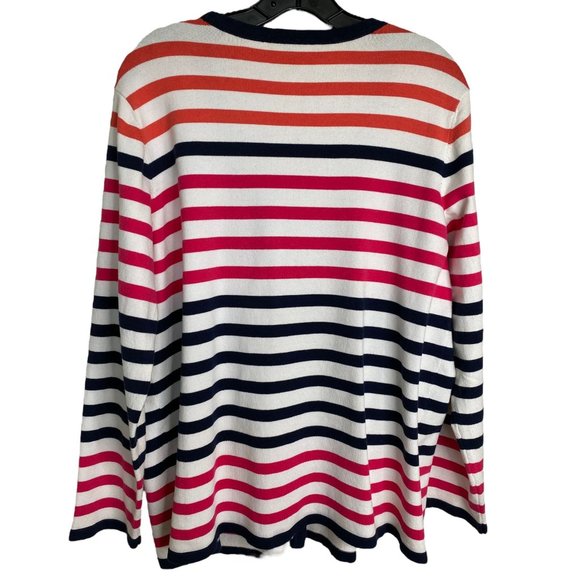 Jones New York Nautical Button Down Striped Knit Cardigan with Pockets Size 2X - Picture 2 of 10